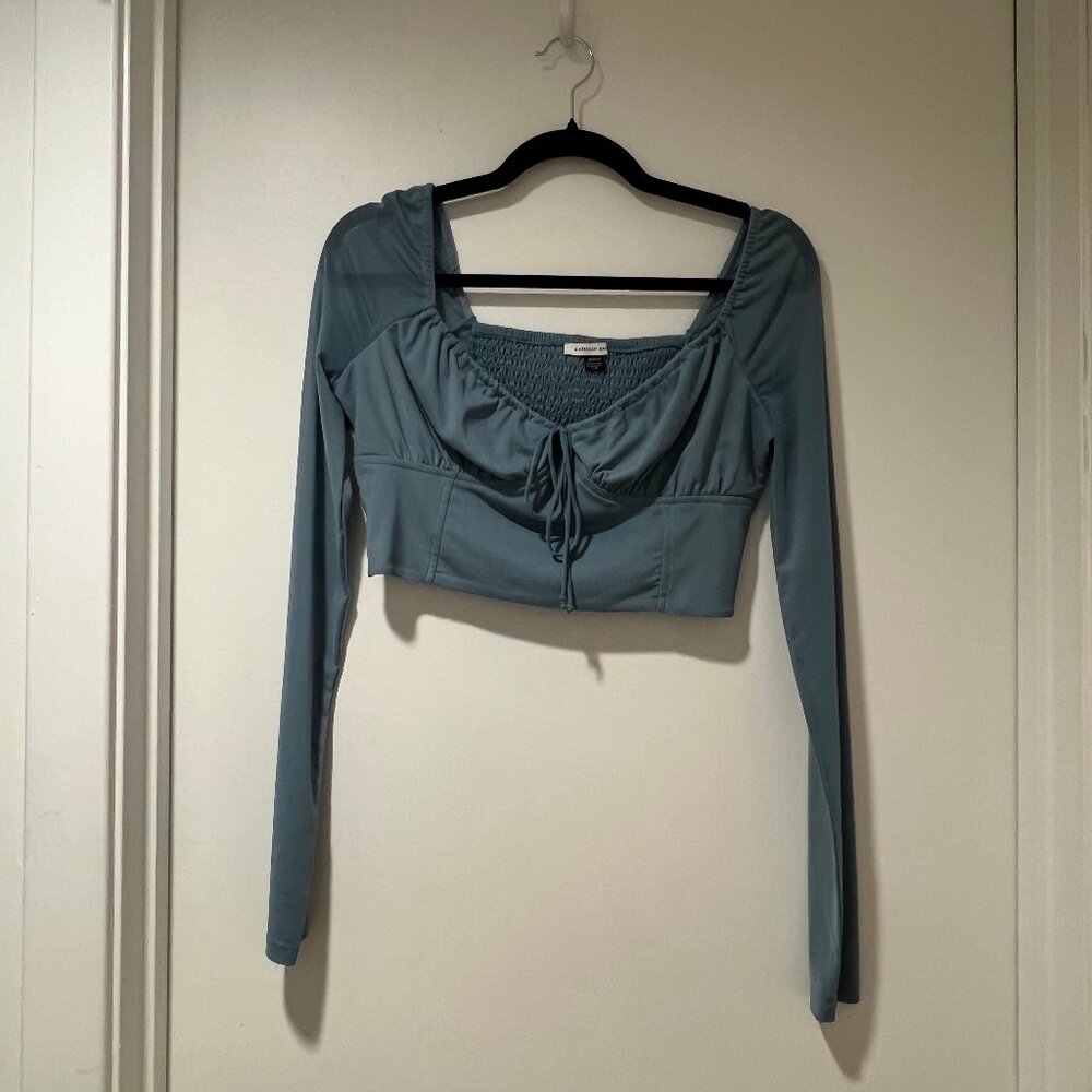 American Eagle blue mesh long-sleeve crop top size M